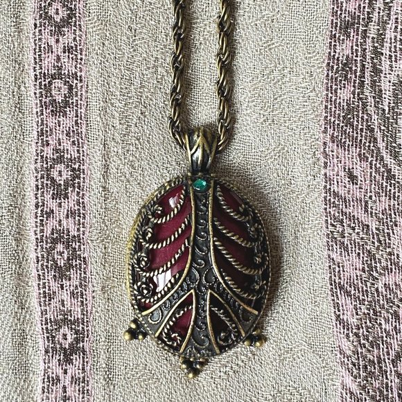 Art Nouveau style Bronze Filigree Cage Pendant Necklace - Picture 3 of 5